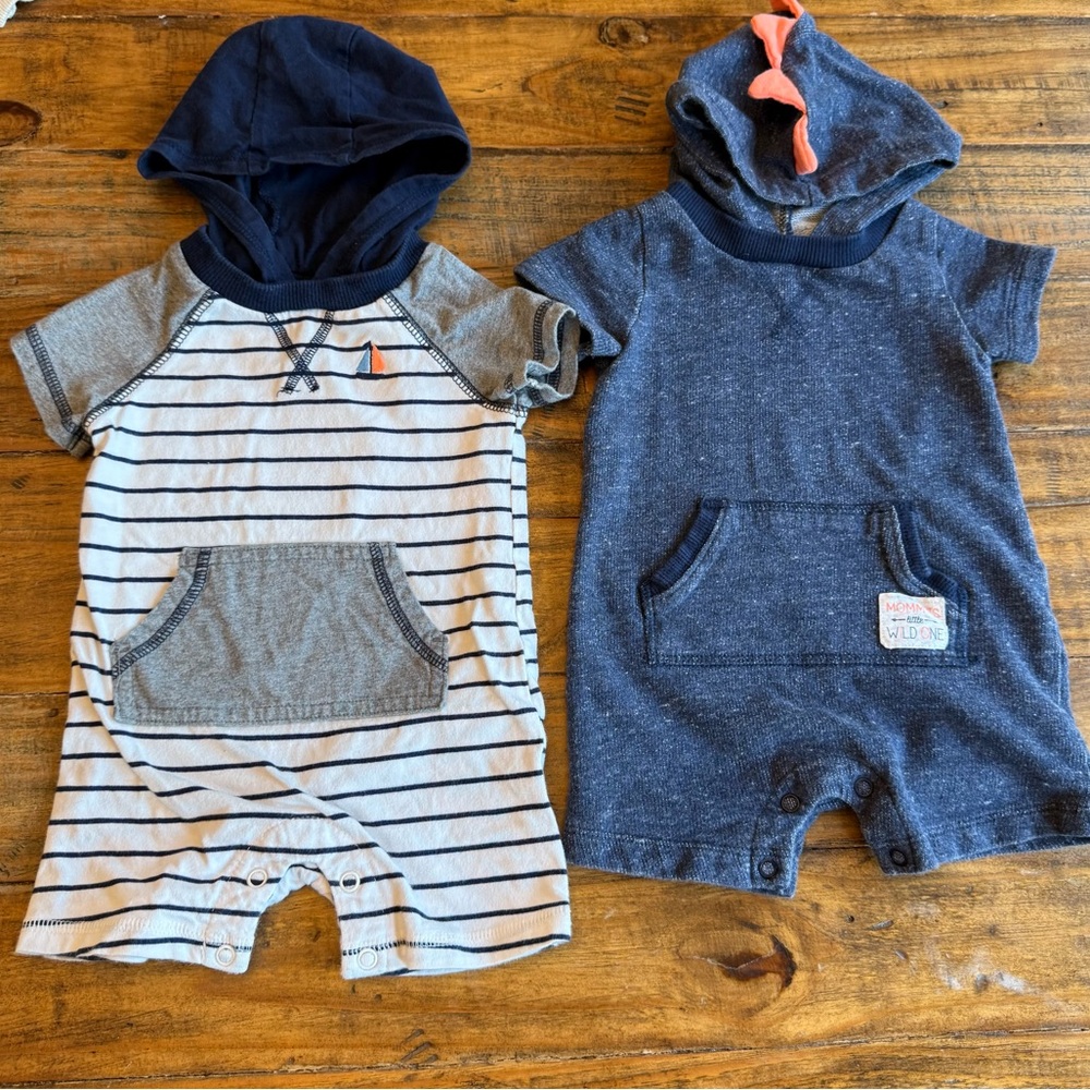 Carter’s Baby Boy Hooded Romper Set (Lot of 2)